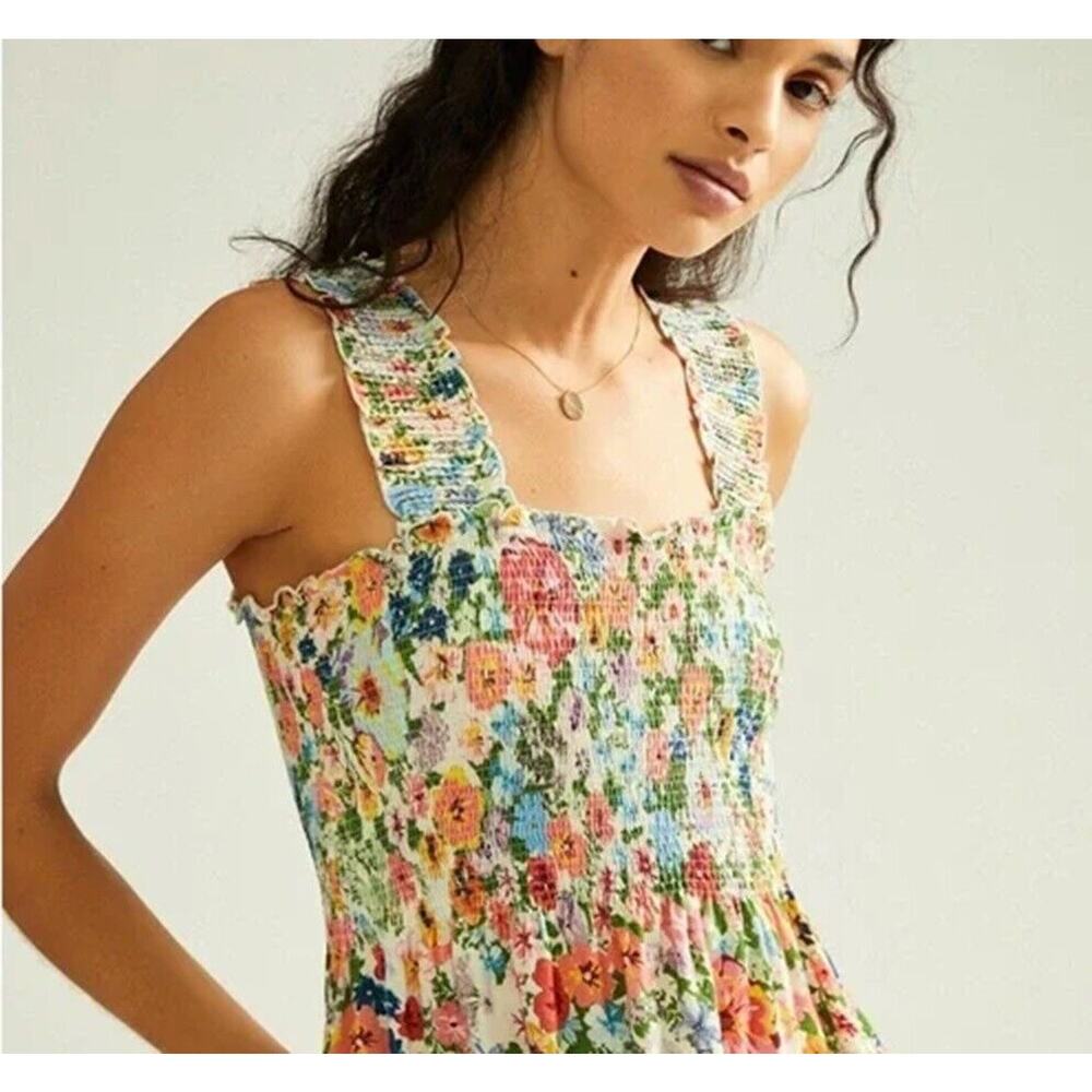 Conditions Apply Katalia Printed Smocked Peplum Tank‎